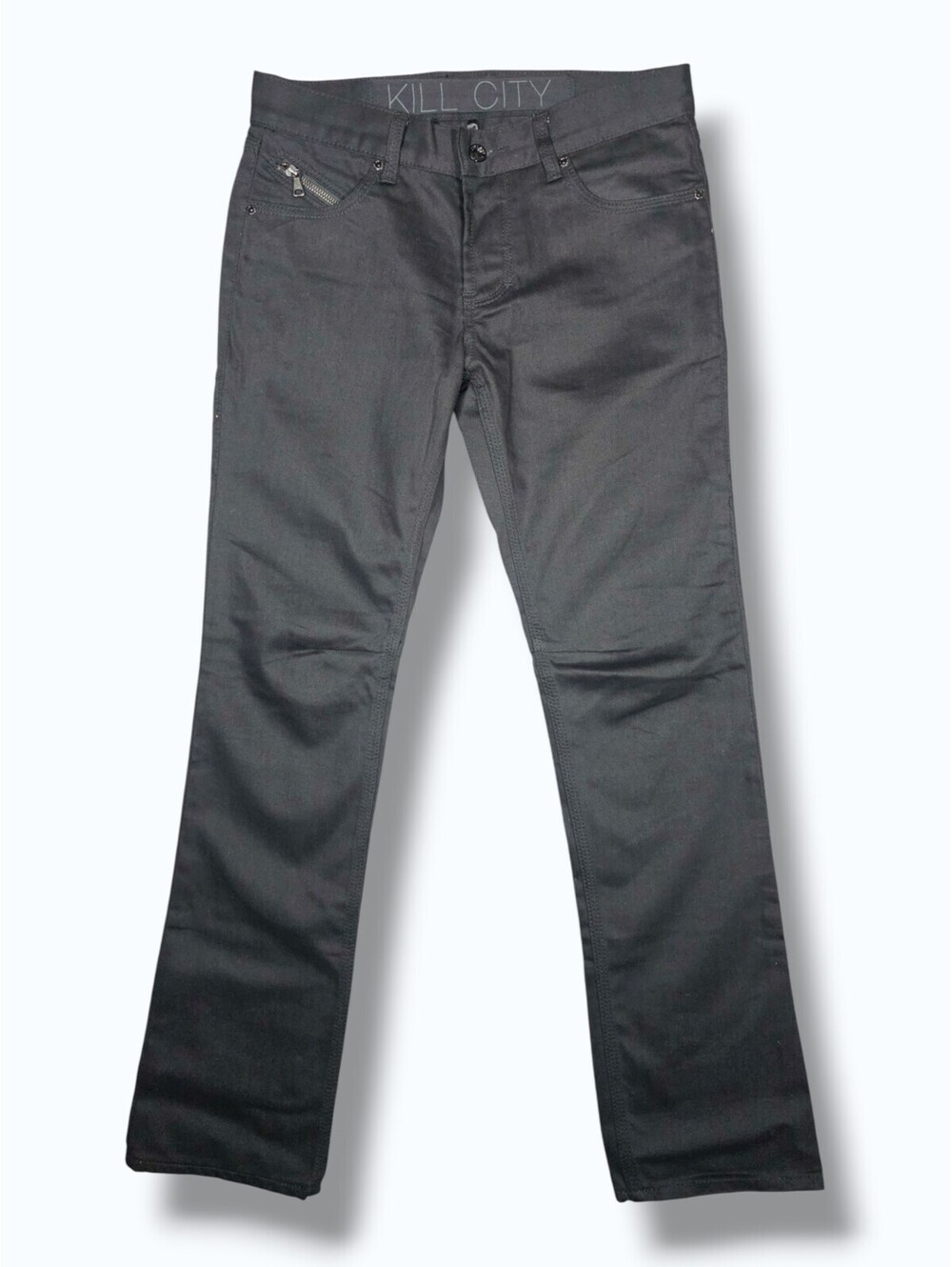 Kill City Black Coated Skinny Jeans Slim Leg Denim Y2K Alt Punk Emo Goth 30x30